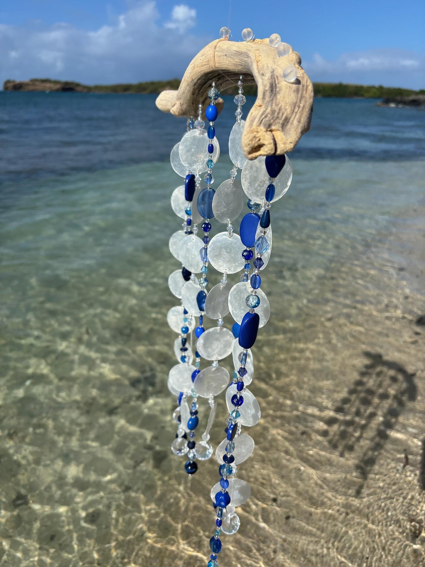 Wind Chime with Capiz shells, glass beads and crystals for sun reflections