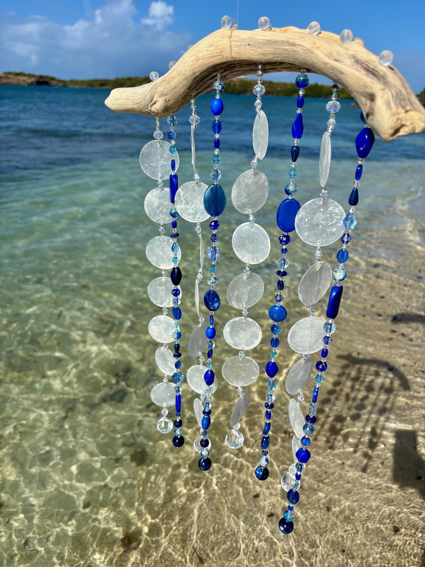 Wind Chime with Capiz shells, glass beads and crystals for sun reflections