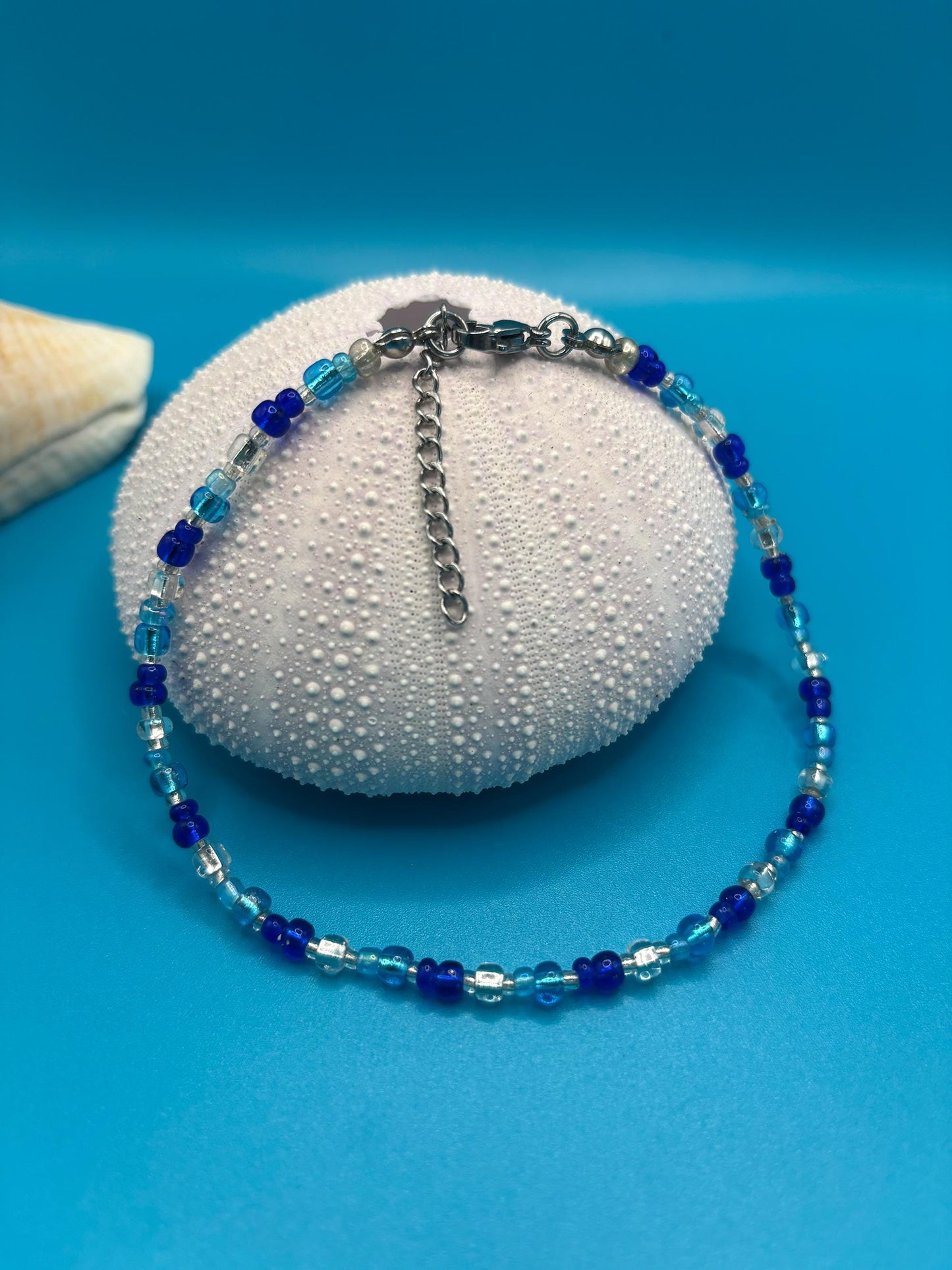 Blue Beach Beaded Anklet, Beach Anklet, Summer Anklet, Surfer Anklet, Blue Jewelry