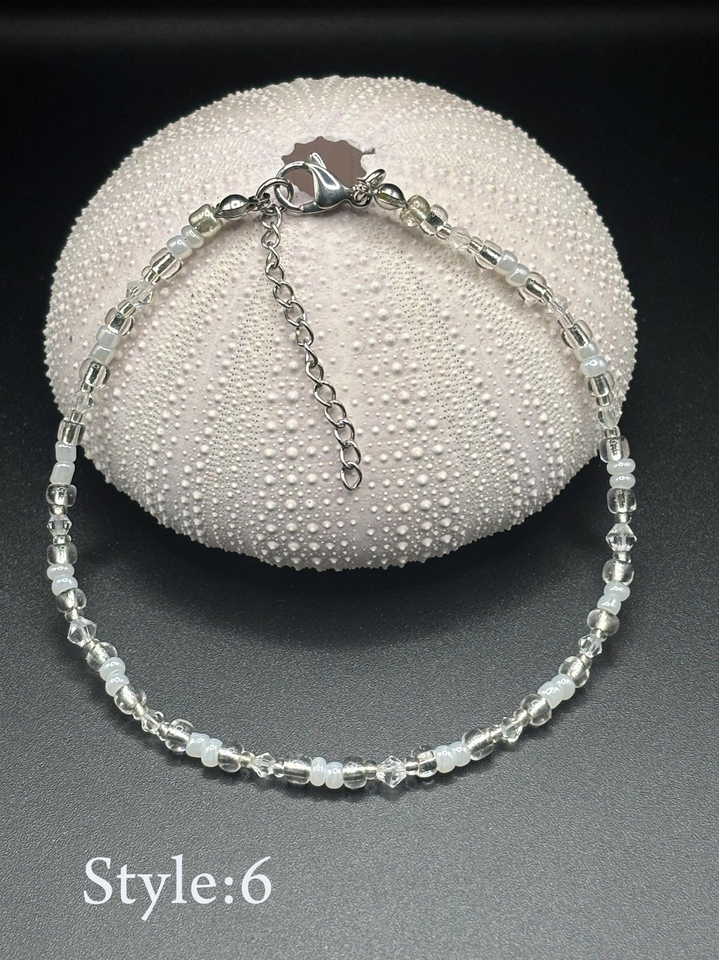White, Silver beaded anklet. glitter and shine
