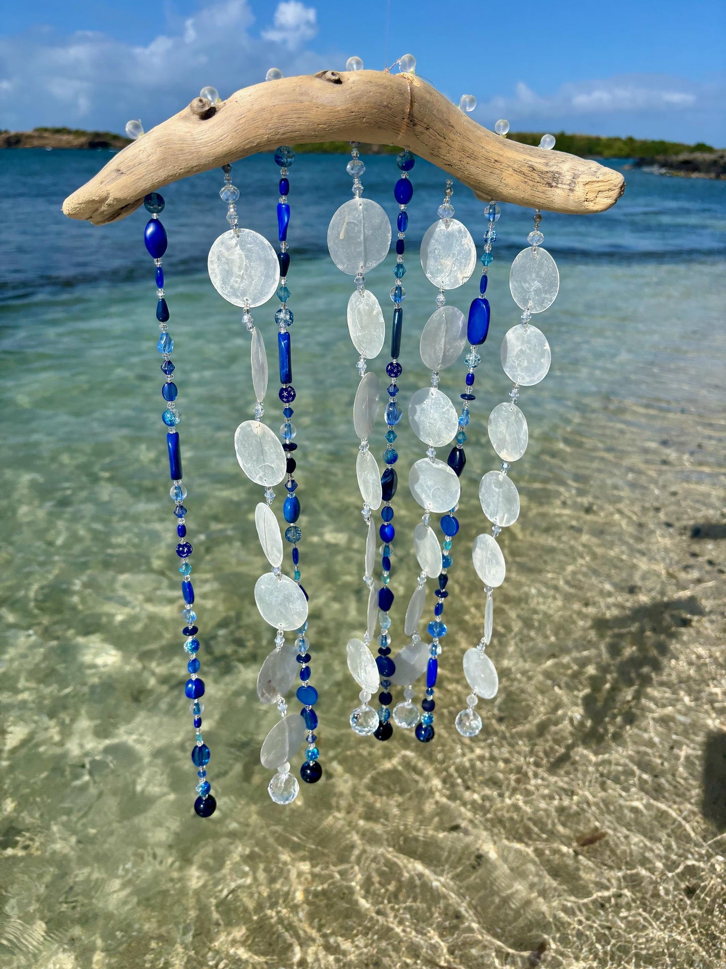 Wind Chime with Capiz shells, glass beads and crystals for sun reflections