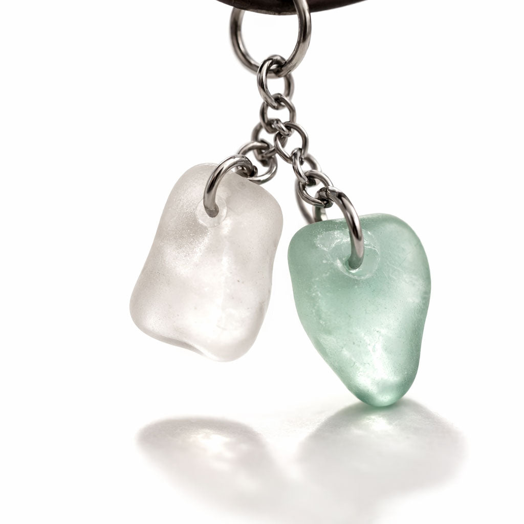 Genuine Sea Glass Double Pendant Necklace – White & Seafoam Green | One of a Kind