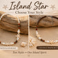Island Star handmade shell necklace available in White Glass Beads or Coconut Wood Beads.