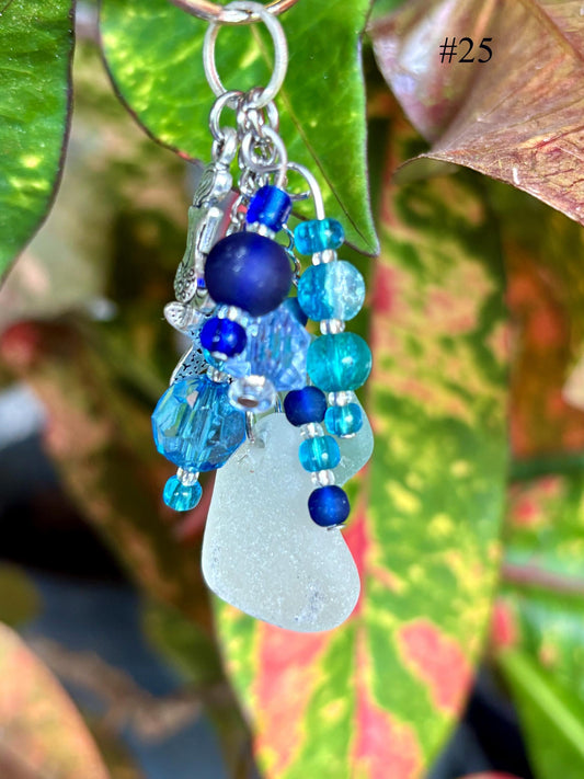 This cute Mermaid Beach Car keychain with seaglass and glass Beads is the perfect beaded keychain. Never loose your keys again!