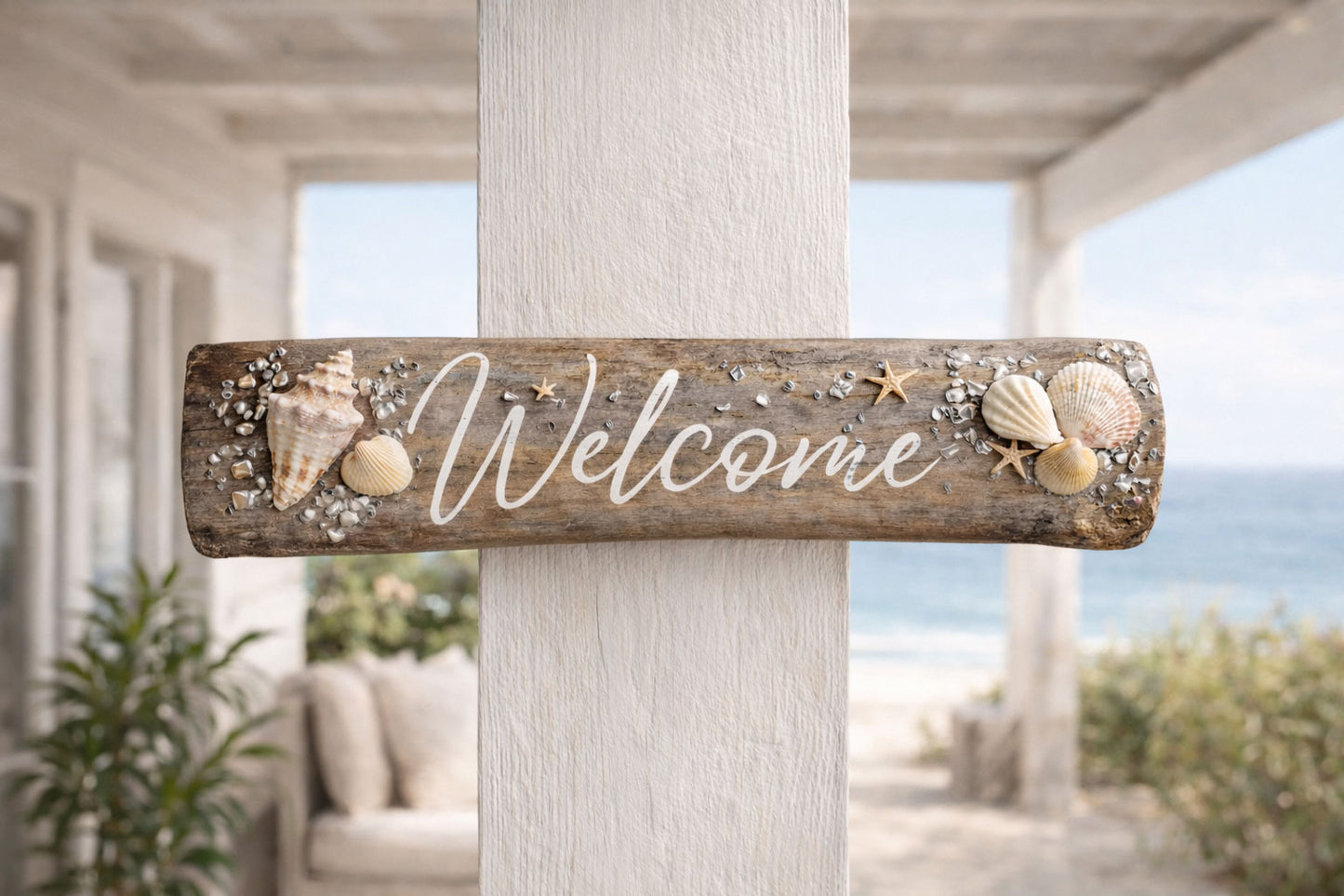 Coastal Bamboo “Welcome” Sign – Handmade Beach Decor