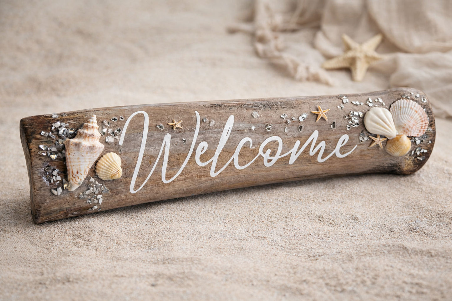 Coastal Bamboo “Welcome” Sign – Handmade Beach Decor