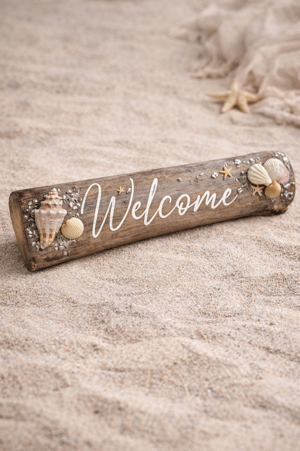 Coastal Bamboo “Welcome” Sign – Handmade Beach Decor