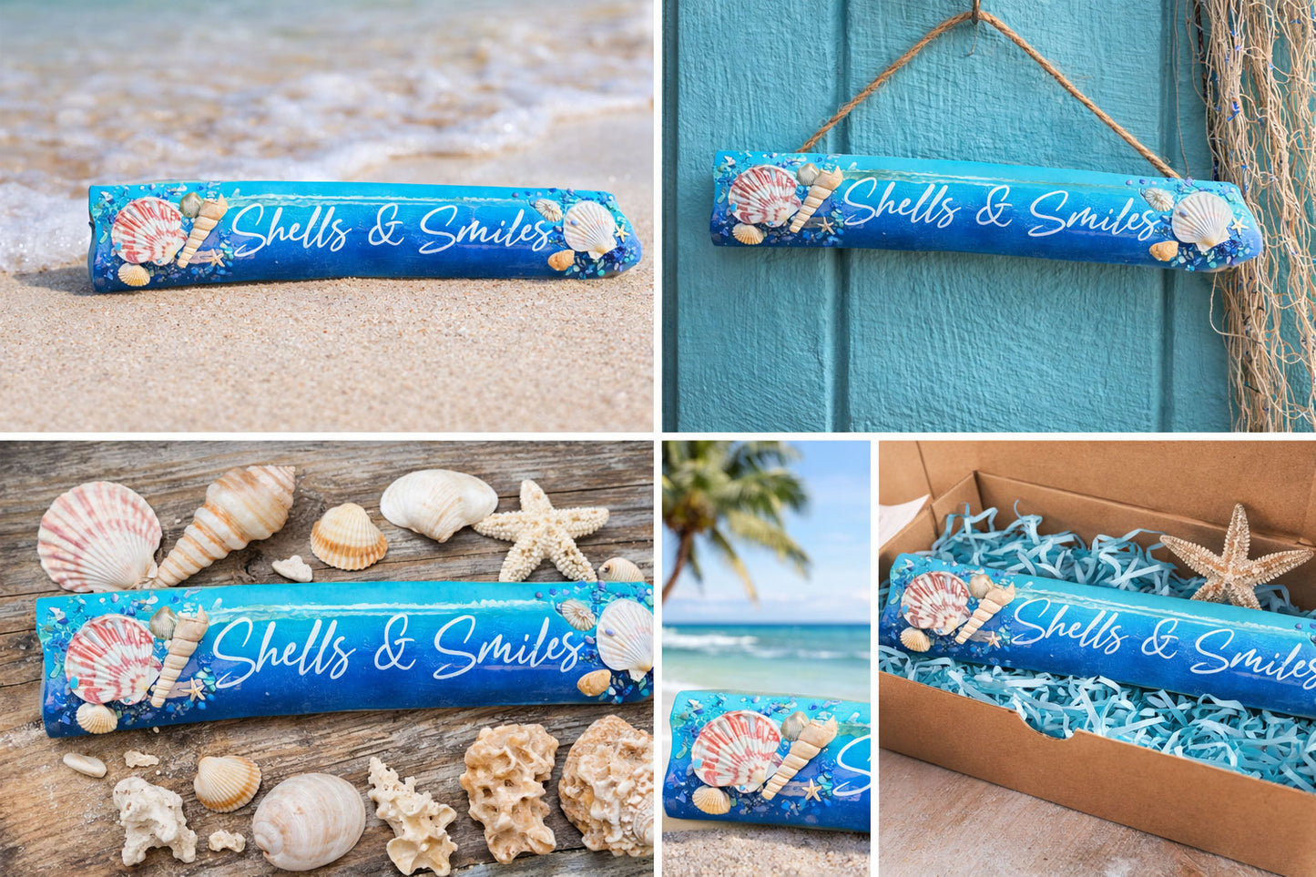 Coastal Driftwood Bamboo Sign – Shells & Smiles