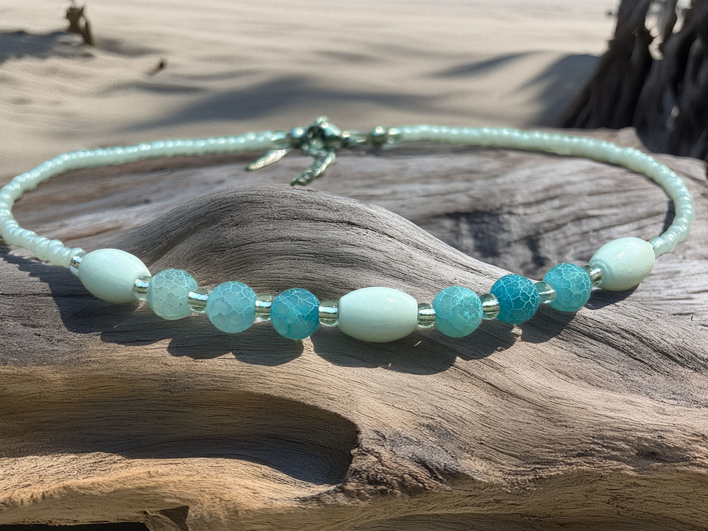 Handmade Crackle Agate Beaded Necklace – Coastal Beach Jewelry