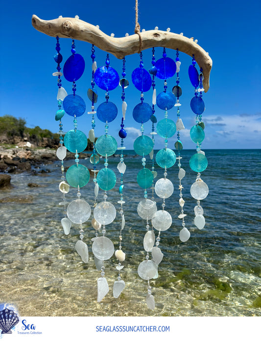 Colors of the Sea - Wind Chime with sea glass & shells