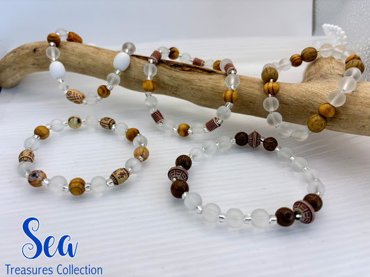 Boho style Bracelets, Wood & Glass Beads