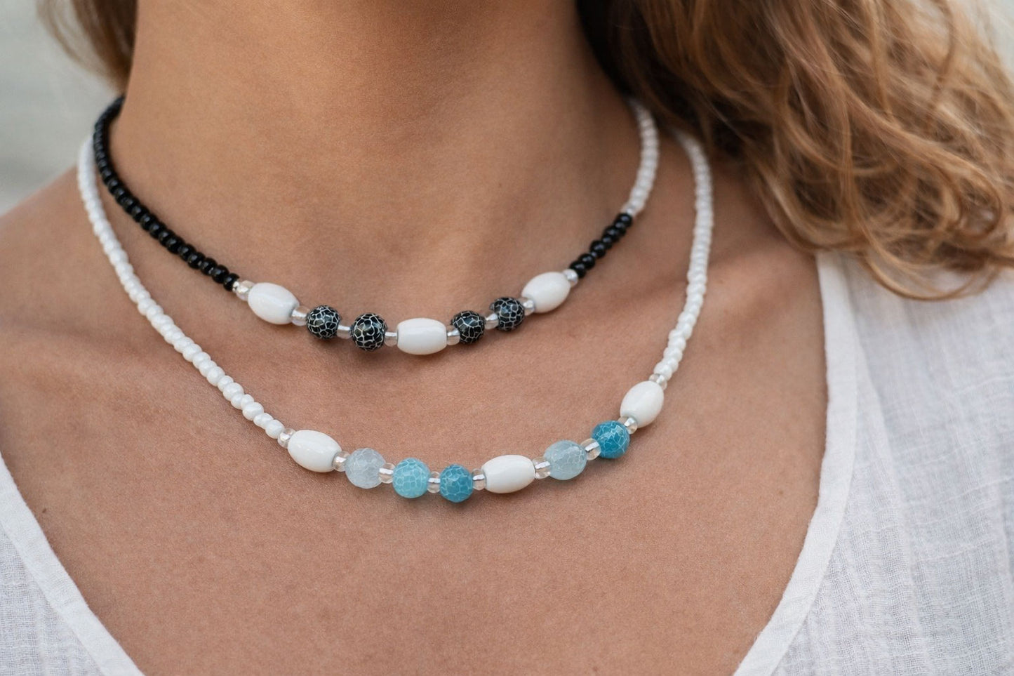 Handmade Crackle Agate Beaded Necklace – Coastal Beach Jewelry