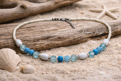 Handmade Crackle Agate Beaded Necklace – Coastal Beach Jewelry