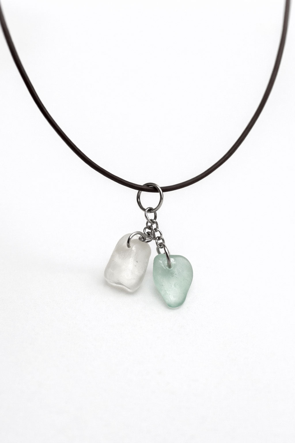 Genuine Sea Glass Double Pendant Necklace – White & Seafoam Green | One of a Kind