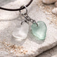 Genuine Sea Glass Double Pendant Necklace – White & Seafoam Green | One of a Kind