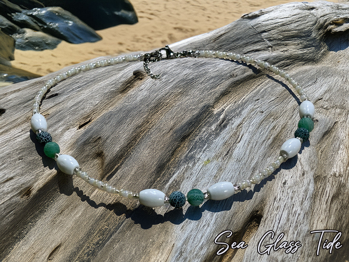 Handmade Crackle Agate Beaded Necklace – Coastal Beach Jewelry