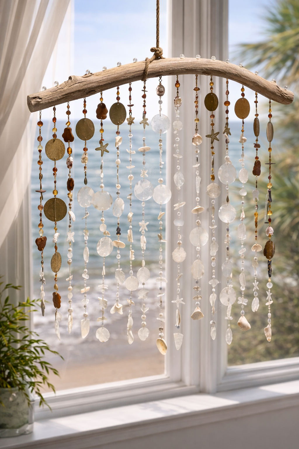 White, Brown Sea Glass Wind Chime